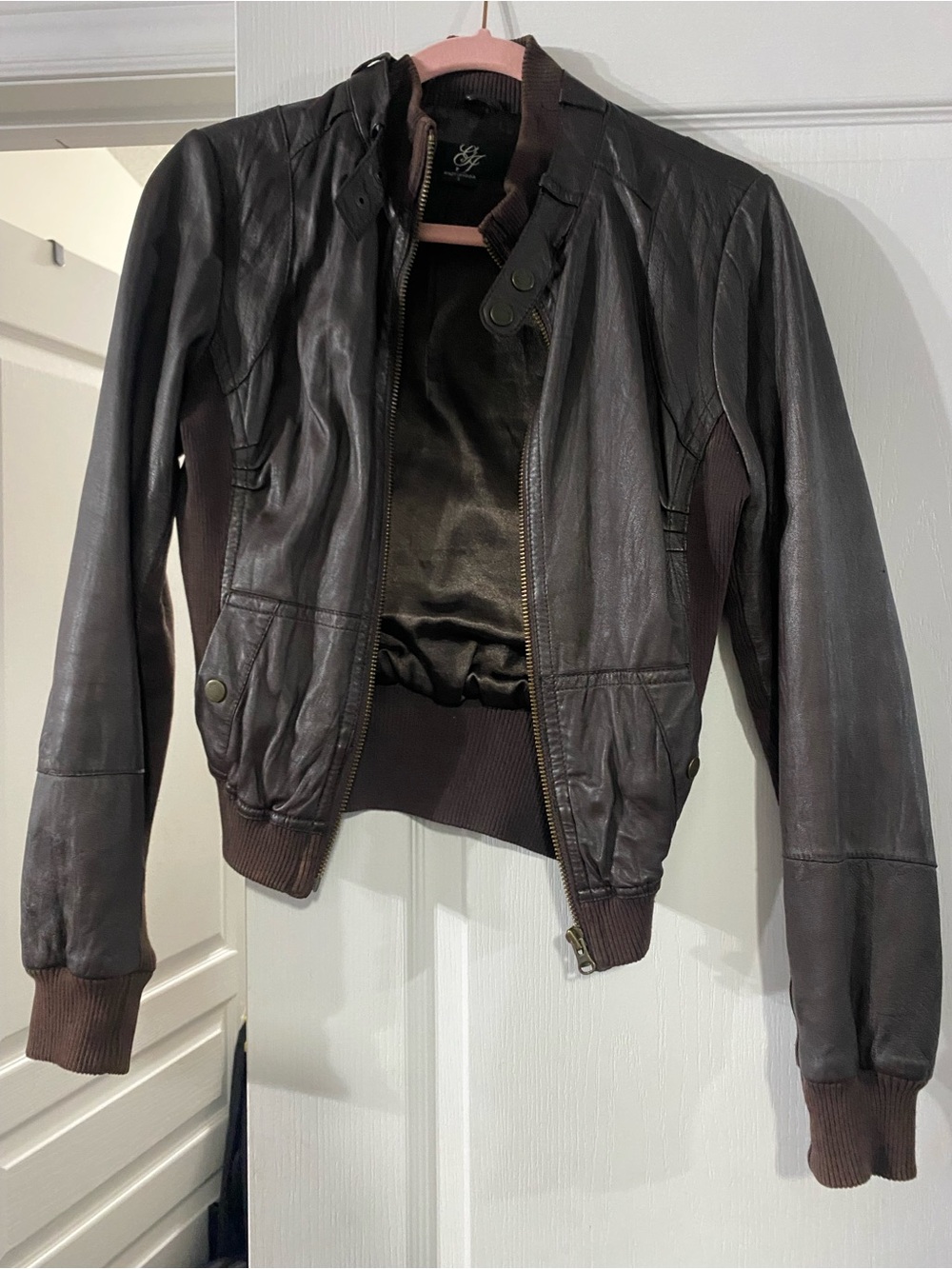 Guess Leather Bomber Jacket - Brown